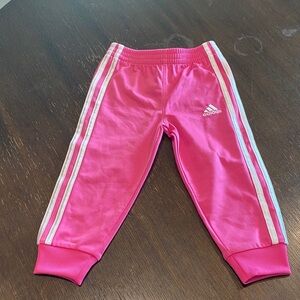 Adidas Kids Bright Pink Joggers with White Stripes
